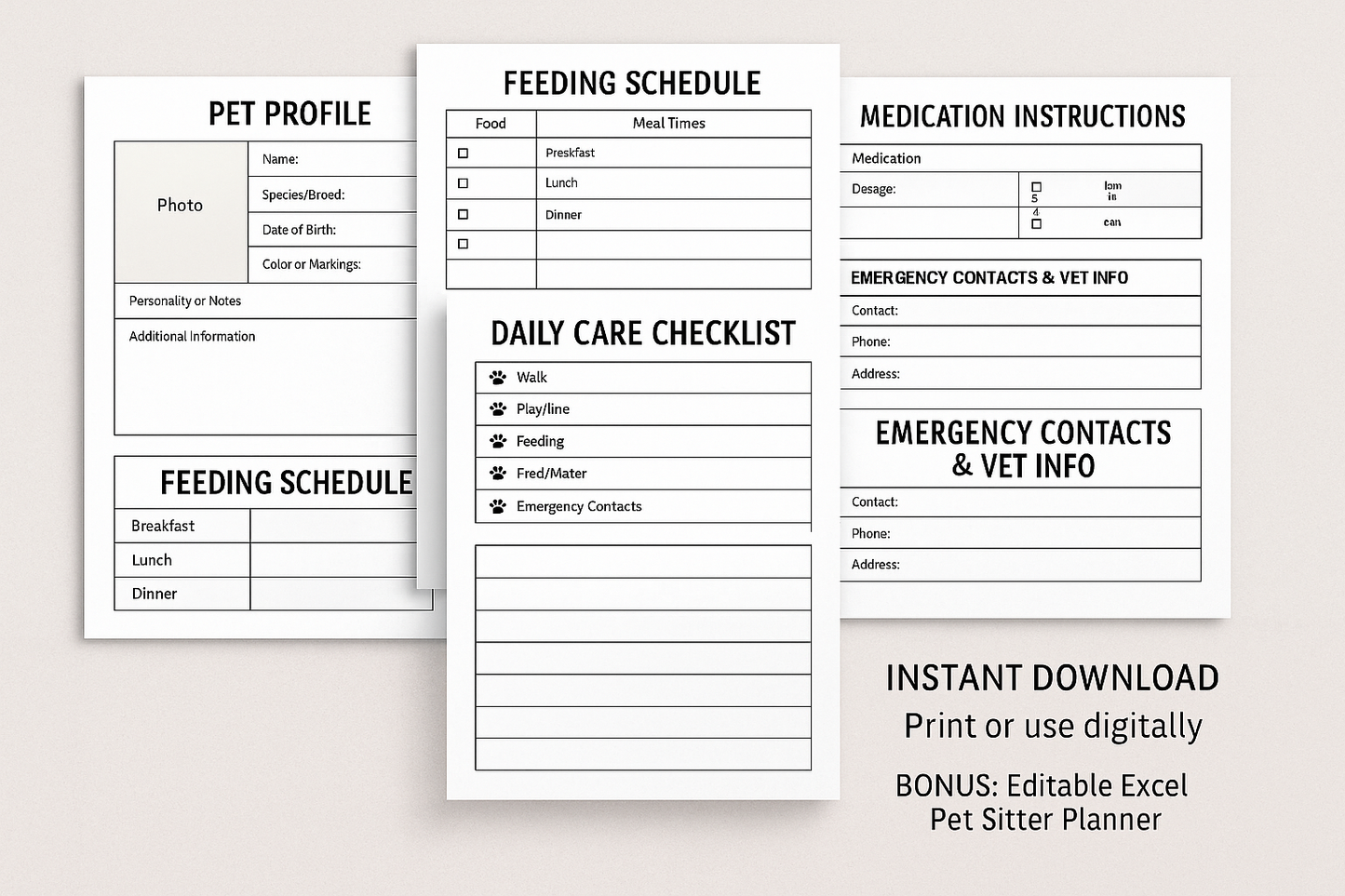 Pet Sitter Planner – Printable Pet Care Instructions